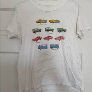 White Graphic Tee with Vintage Cars